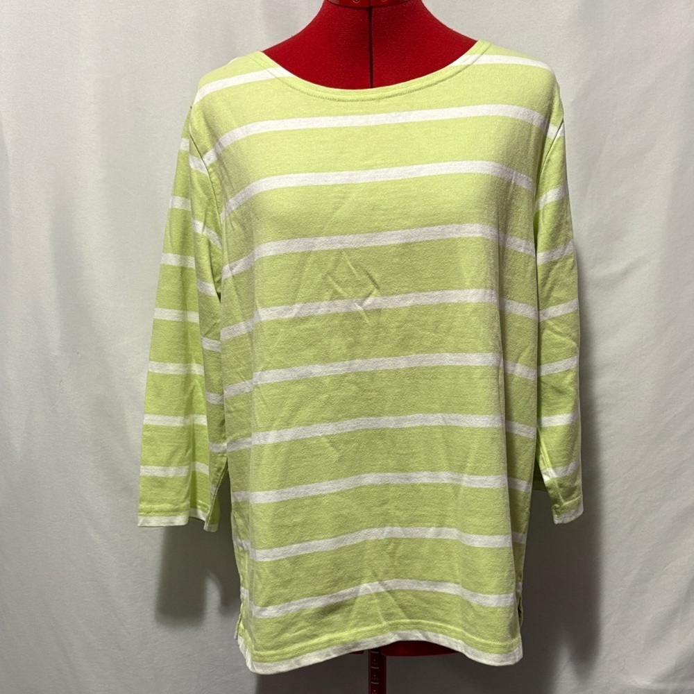 L.L. Bean Lime and White Striped Long Sleeve Top LL201